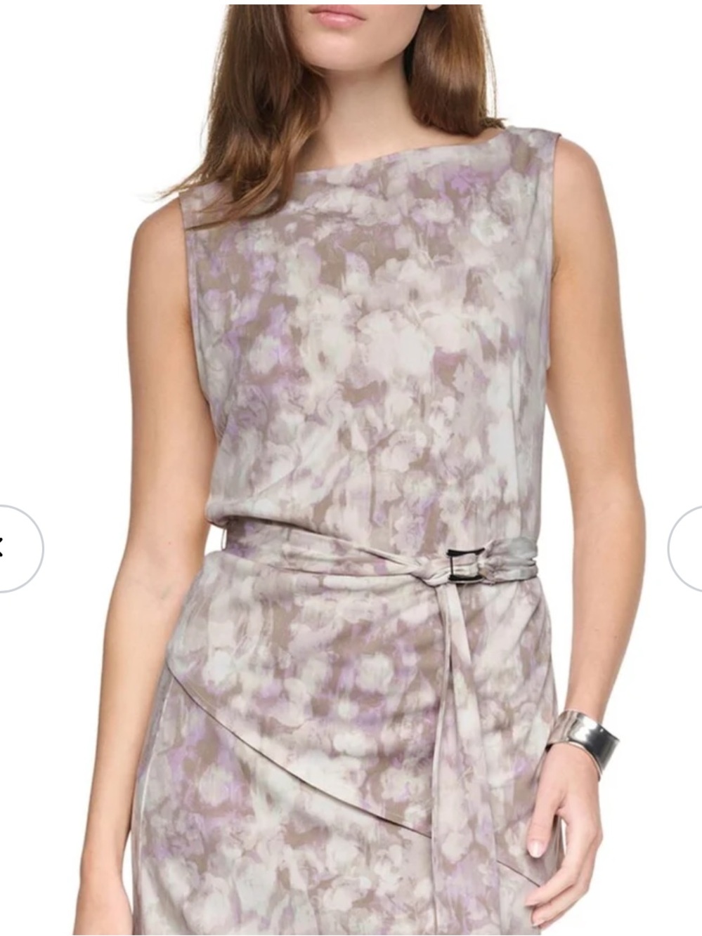 Halston Floral Draped Sleeveless Belted Top – Size M NWT